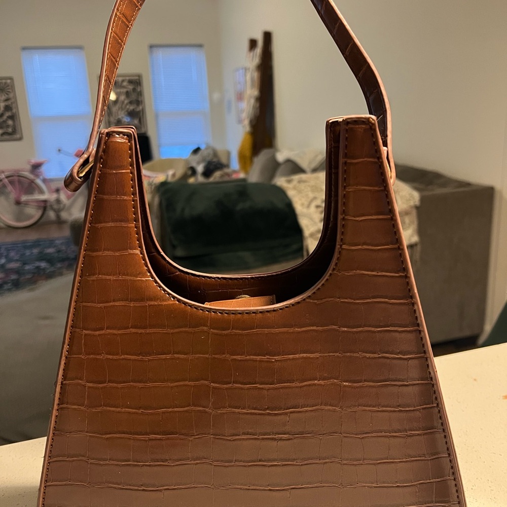 Nasty Gal Brown Croc-Embossed Shoulder Bag